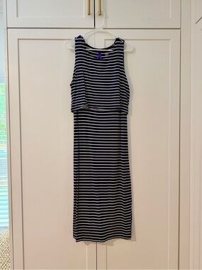 Seraphine Navy and White Striped Sleeveless Maternity and Postpartum Dress